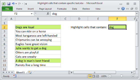 Excel Highlight cells that contain