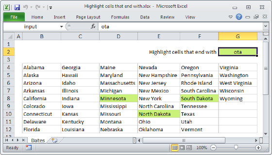 Excel Highlight cells that end with