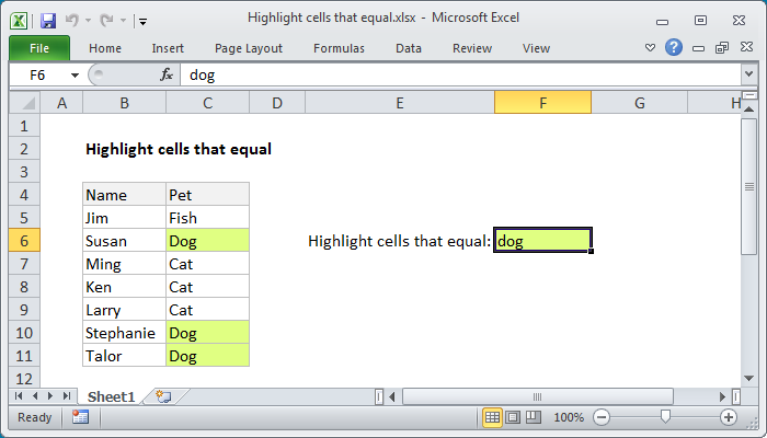 Highlight cells that equal - Excel formula | Exceljet