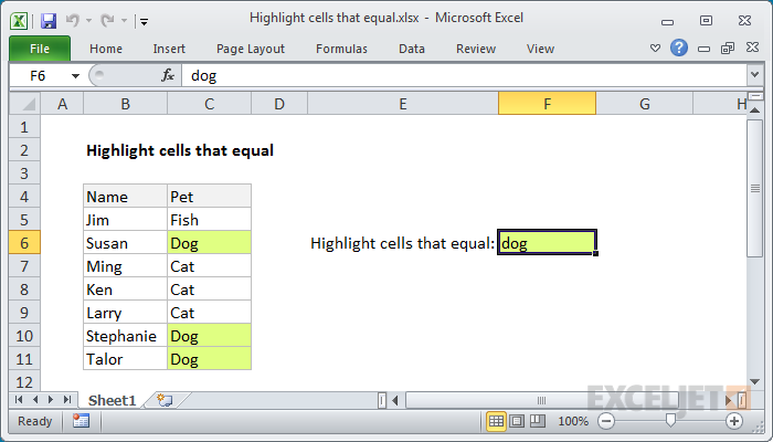 Highlight cells that equal