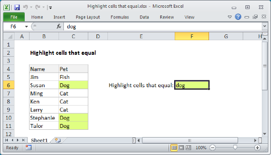 Excel Highlight cells that equal