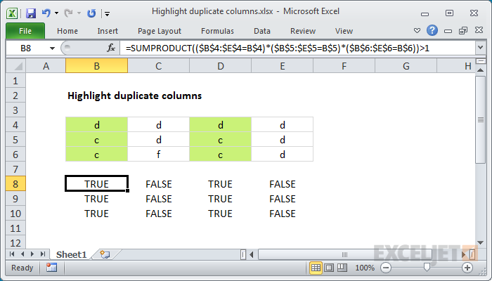 Highlight duplicate columns