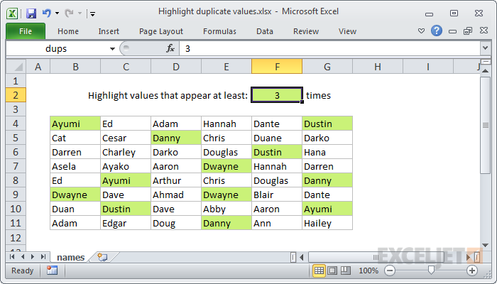 Highlight duplicate values