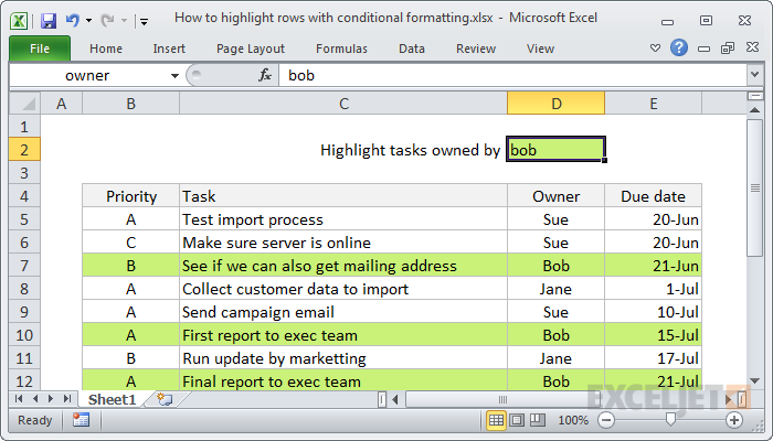 Highlight entire rows