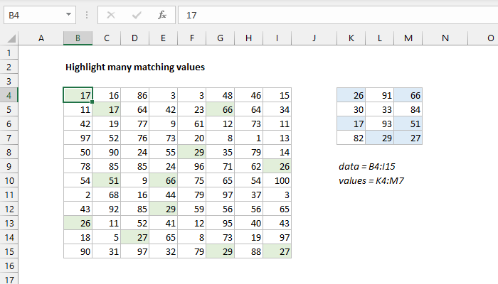 Highlight many matching values - Excel formula | Exceljet