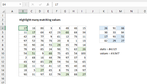 Highlight many matching values