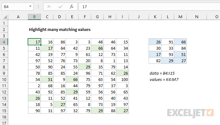 Highlight many matching values