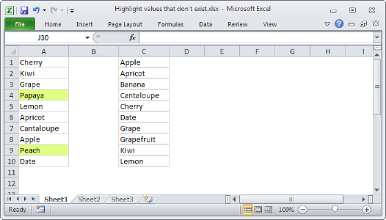 Excel Highlight missing values