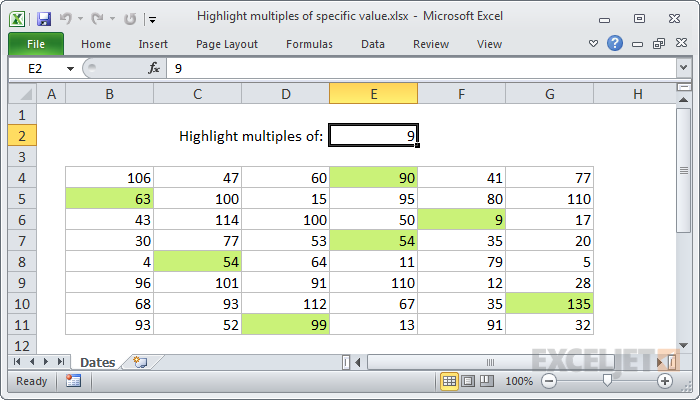 Highlight multiples of specific value