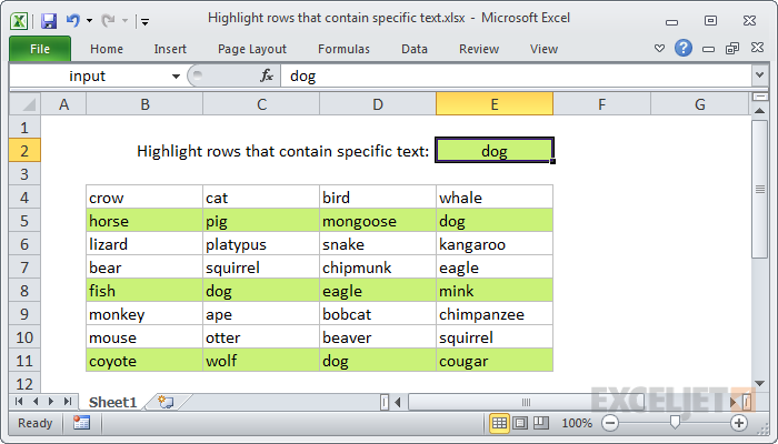 Highlight rows that contain