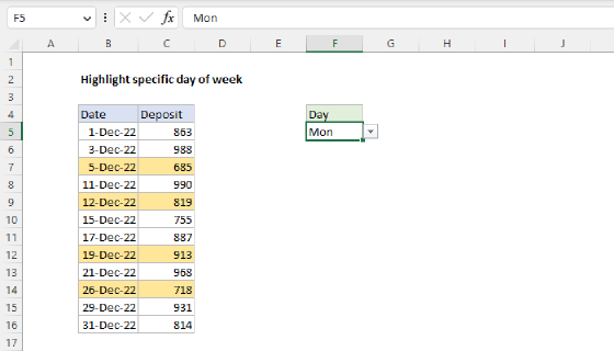 Excel Highlight specific day of week