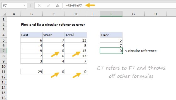 Excel How to fix a circular reference error