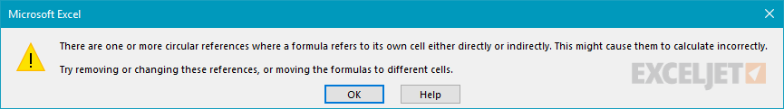 Circular reference error message dialog