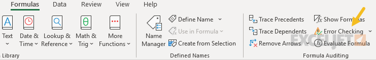 Error checking menu on Formulas tab of ribbon