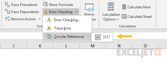 Show circular references in error checking menu
