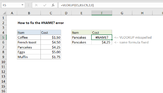 Excel How to fix the #NAME? error