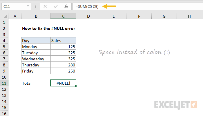 How to fix the #NULL! error