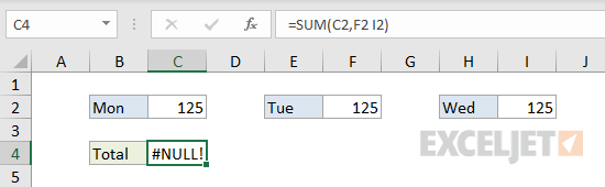 #NULL! error example - space instead of comma