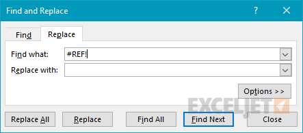 Clear REF errors with find and replace