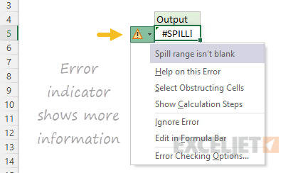 SPILL error indicator provides more information