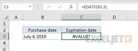 #VALUE! error example - date stored as text