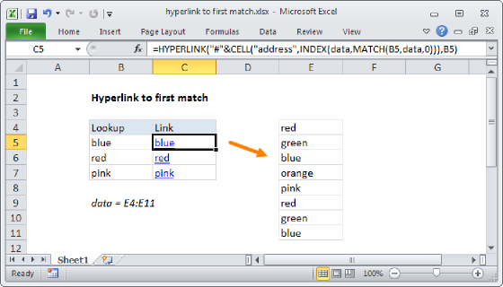 Excel Hyperlink to first match