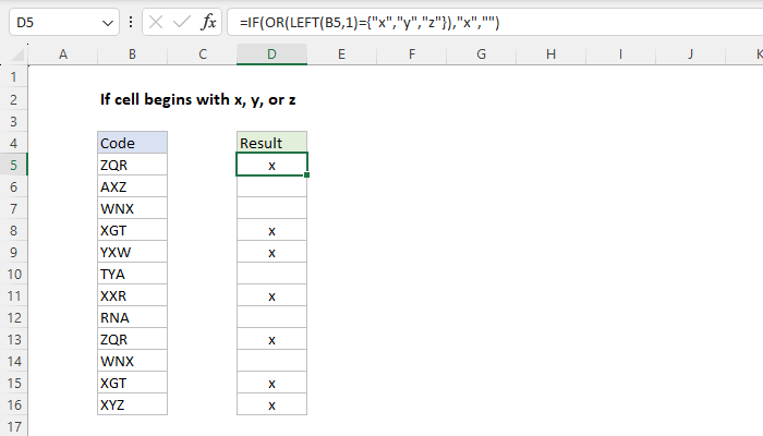 If cell begins with x, y, or z