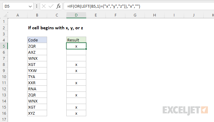 If cell begins with x, y, or z