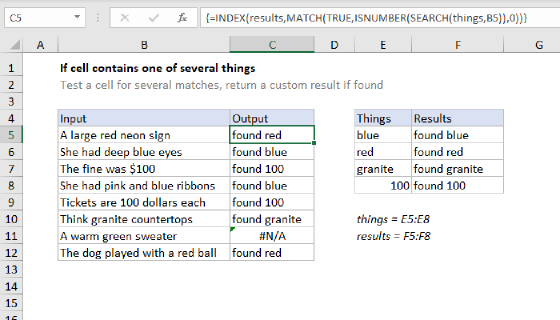 Excel If cell contains one of many things