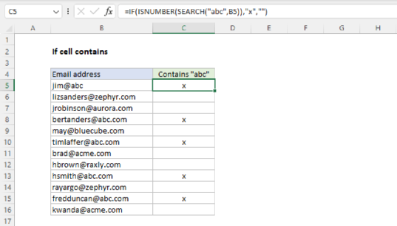 Excel If cell contains