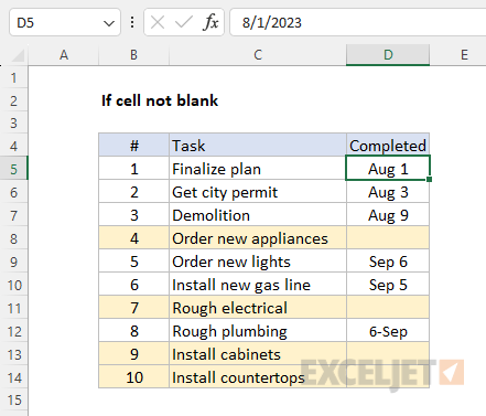 Using conditional formatting to highlight open tasks