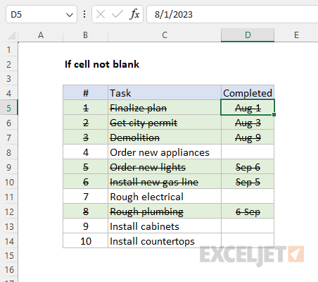 Conditional formatting to highlight cells based on a cell that is not blank