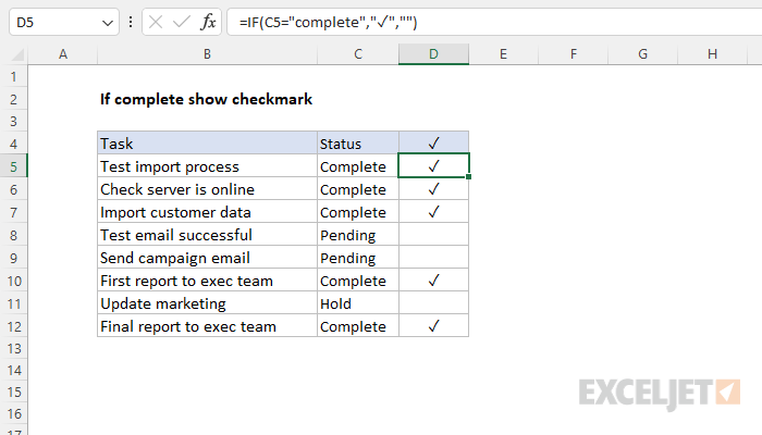 If complete show checkmark