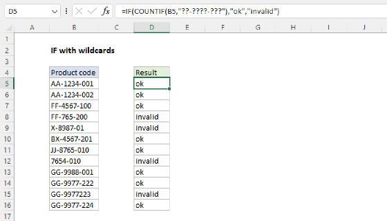 Excel IF with wildcards