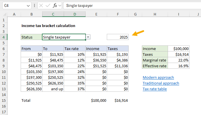 Income tax bracket calculation