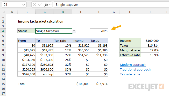 Income tax bracket calculation