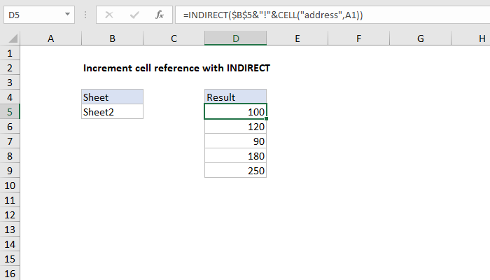 Indirect Cell Insert Increment cell reference with INDIRECT - Excel formula | Exceljet