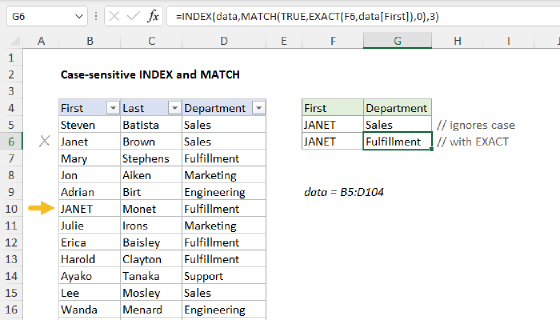 Excel INDEX and MATCH case-sensitive