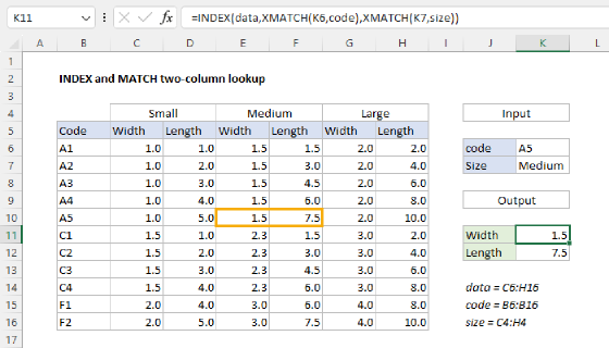 Excel INDEX and MATCH two-column lookup