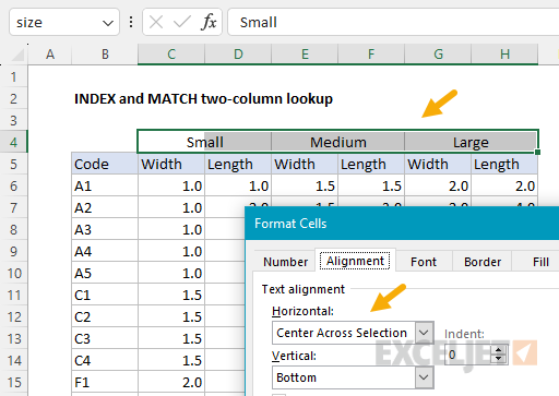 Heading use Center Across Selection