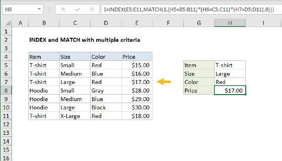 Excel INDEX and MATCH with multiple criteria