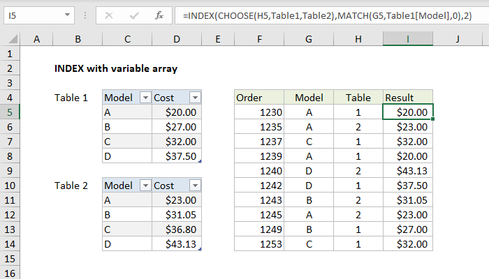 INDEX with variable array - Excel formula | Exceljet