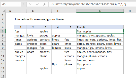 Excel Join cells with comma