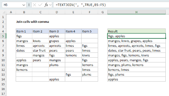 Excel Join cells with comma