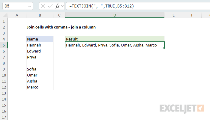 Join a column of cells with commas