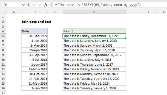 Excel Join date and text