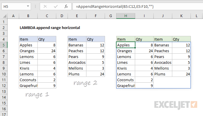 LAMBDA append range horizontal