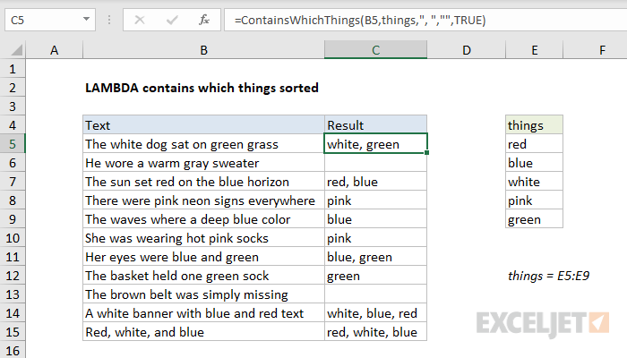 LAMBDA contains which strings sorted