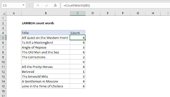 Excel LAMBDA count words