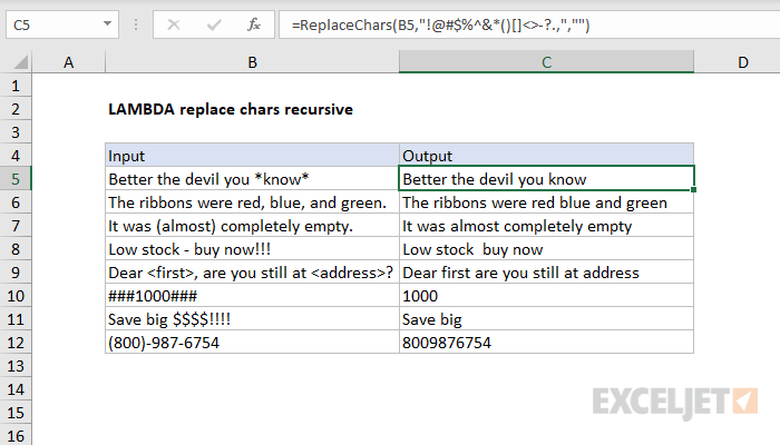 LAMBDA replace characters recursive